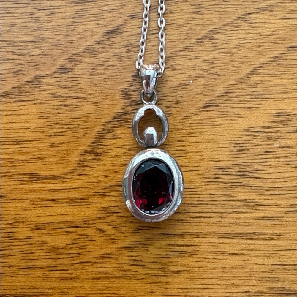 Coldwater Creek Silver Necklace and Earrings with Genuine Garnet Stone Accents - Picture 4 of 6